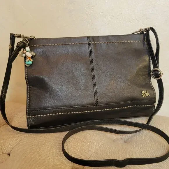 THE SAK Iris Purse Black Leather 3-Way Demi Clutch Adjustable Crossbody Bag - Picture 1 of 12